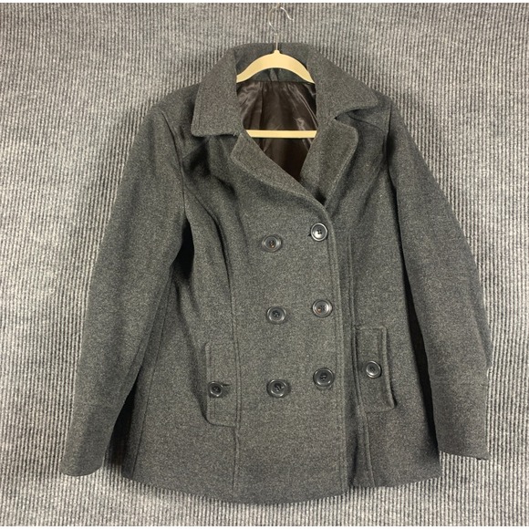 VTG Reitmans Coat Womens 9 Small Gray Lined Double Breasted Wool Classic City - Picture 1 of 16